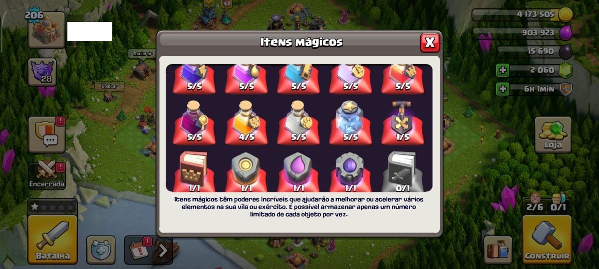 CV16 Quase Full|Defesas FULL|Skins Lendárias|Ferreiro Top|2060 Gemas|XP 206