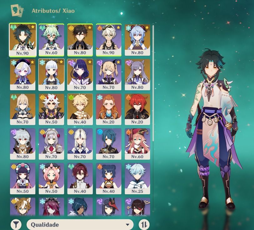 Conta Genshin Xiao, Zhongli, Ganyu, Raiden e mais