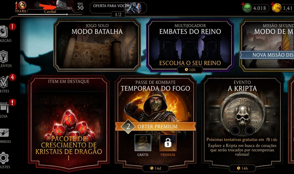 CONTA DE MK MOBILE COM 4K DE ALMAS E 8 CARTAS DIAMANTE MK11 E NIVEL 50 AVANÇADA
