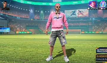 Conta Free Fire com conjuntos Torcedor de Futebol e Rosa Atitude