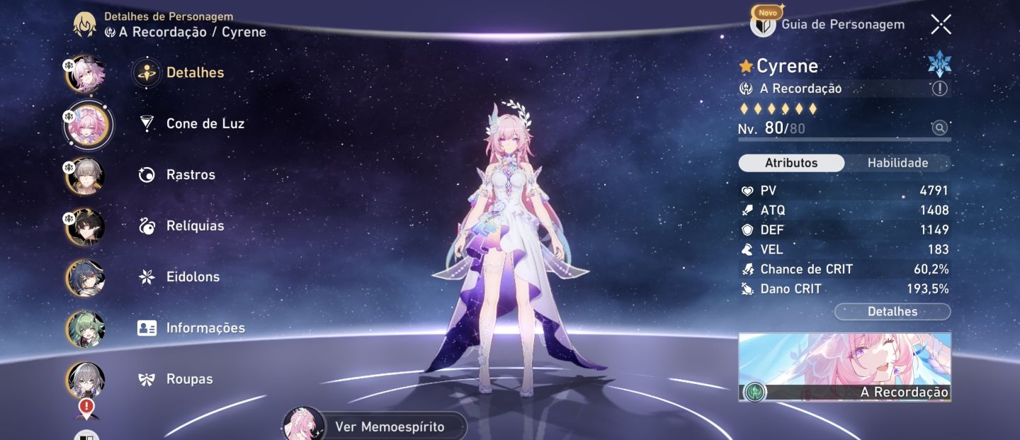 Conta hsr com Cyrene e6 + cone + Yinlin+ Evernigth