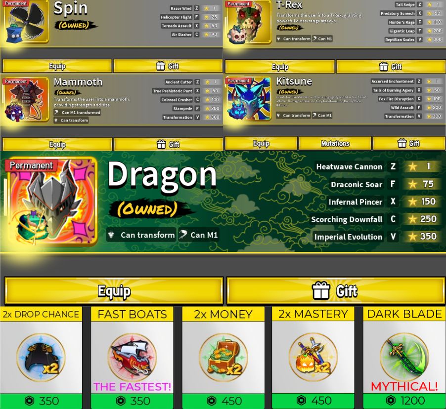 Conta de Blox Fruits com Dragon Kitsune Mammot Permanente Todas as gamepass e v4