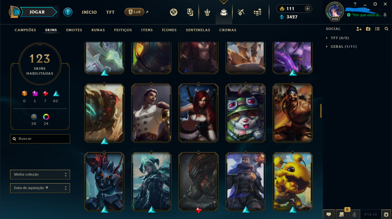 CONTA LOL 123 SKINS, 153 CAMPEÕES, CRIADA 2018