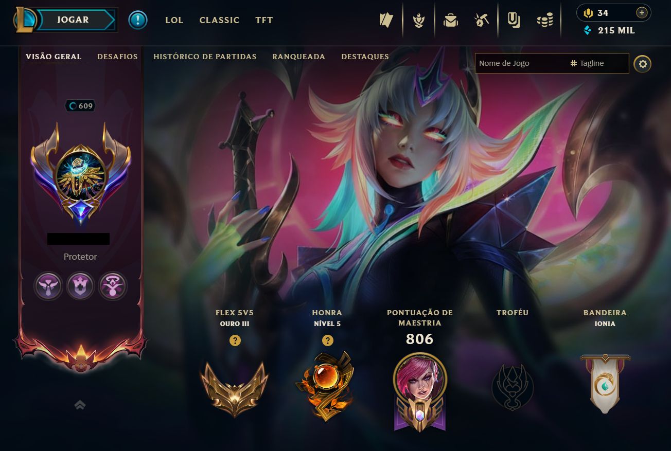 Conta LoL Level 609 | 383 Skins | Full Acesso | BR