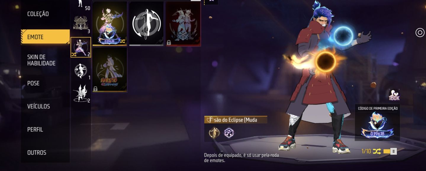 CONTA DE FREE FIRE FOCADA NO MASCULINO COM VARIAS SKINS DE NARUTO E JUJUTSU