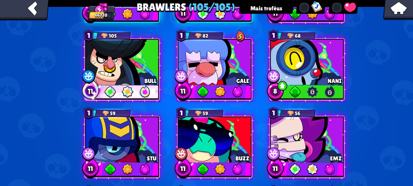 CONTA BRAWL STARS 66K TROFÉUS | 105/105 BRAWLERS | 42 COM 1K