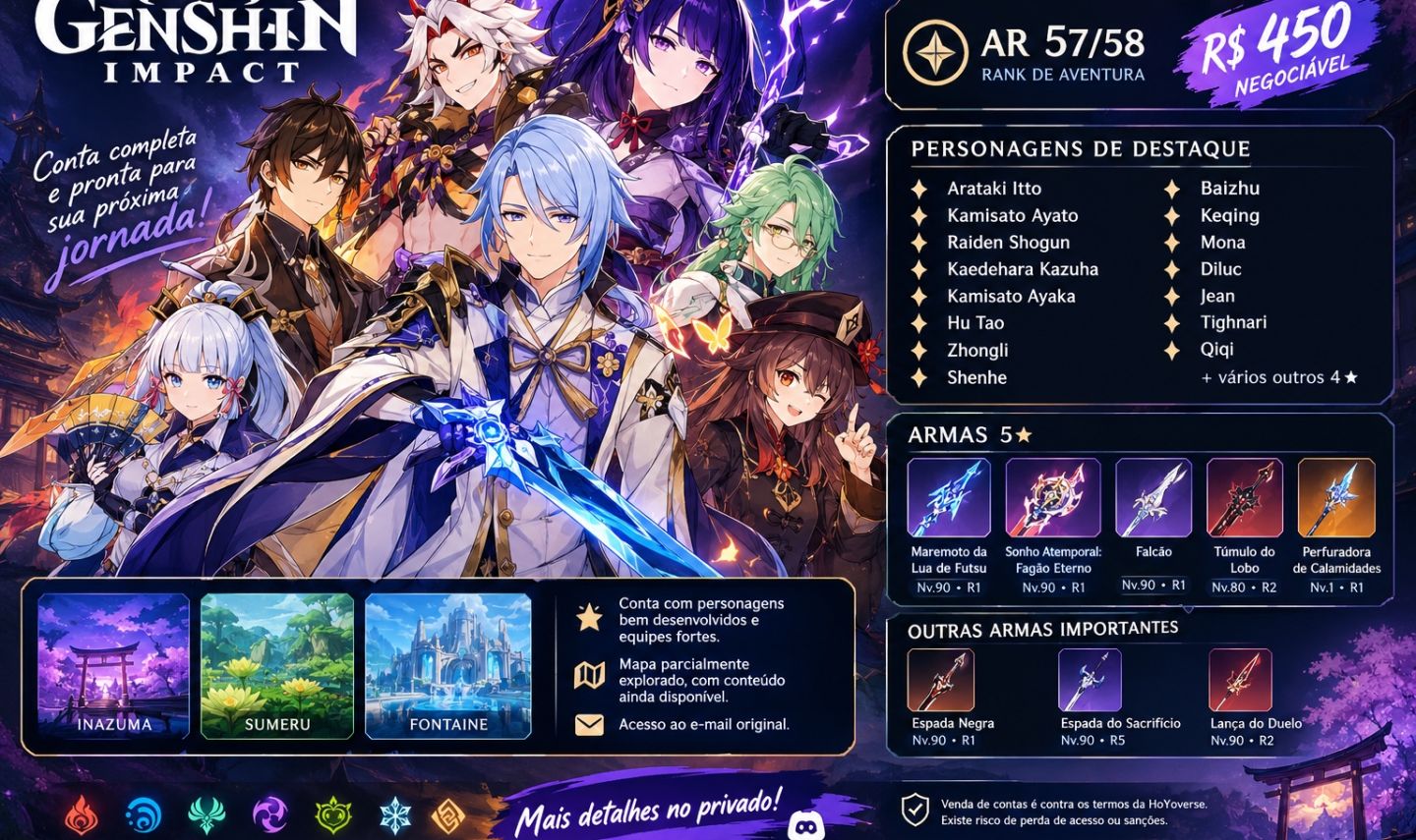 Conta épica com armas e personagens com comp para Abismo e eventos