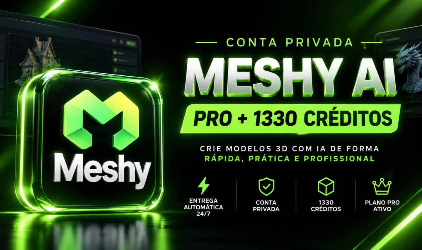 Meshy AI Pro + 2100 Créditos | Conta Privada | 30 Dias | entrega rápida