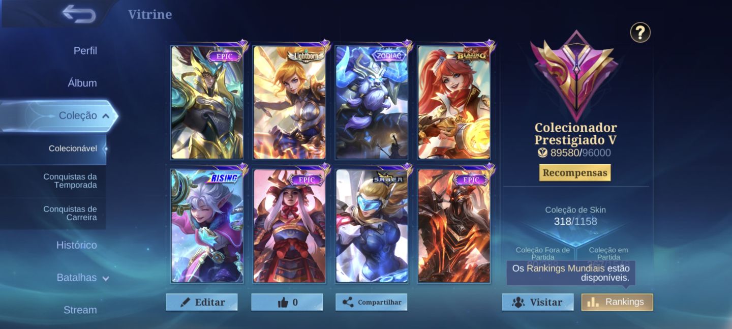 Conta Móbile legends Colecionador Prestigiado