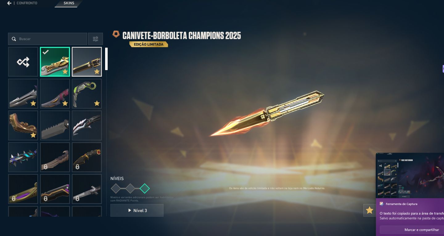 Conta Valorant, varias skins, bundle champions 25, bundle Loud e bundle nocturn