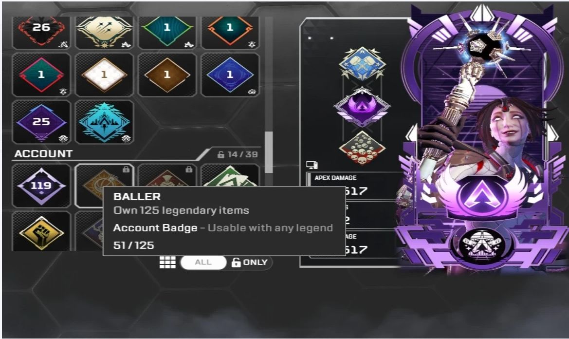 Conta de Apex Legends com Herança da Horizon e Badge Rara de Master/mestre