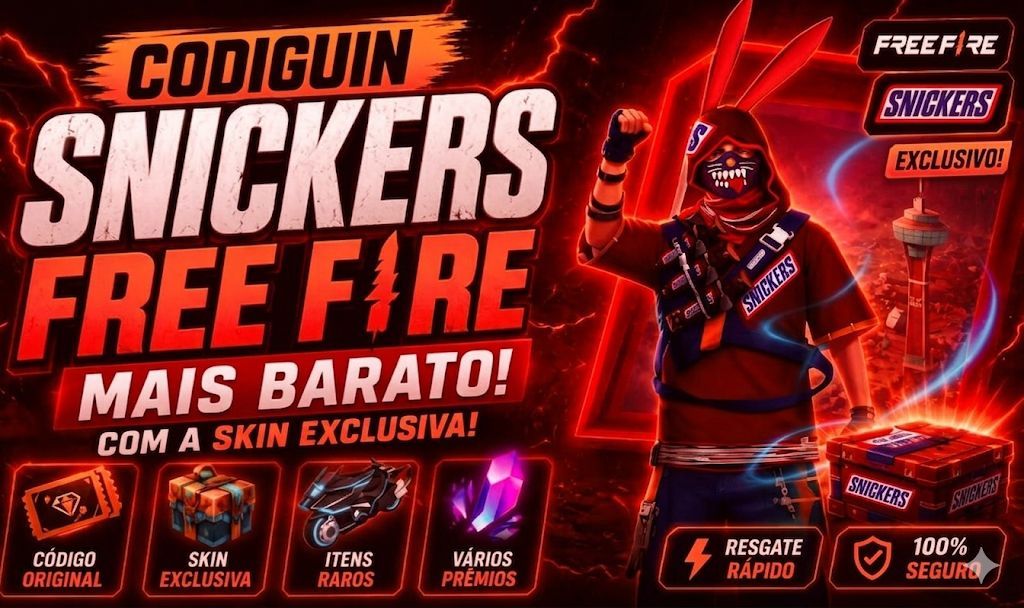 FREE FIRE - Codiguin snickers + 1 Caixa (ENTREGA AUTOMÁTICA) CODIGO SNICKERS