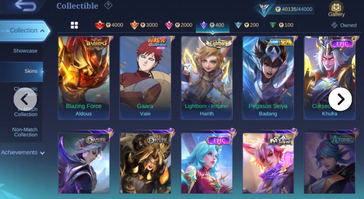 Conta mobile legends muitas skins épicas preço promocional