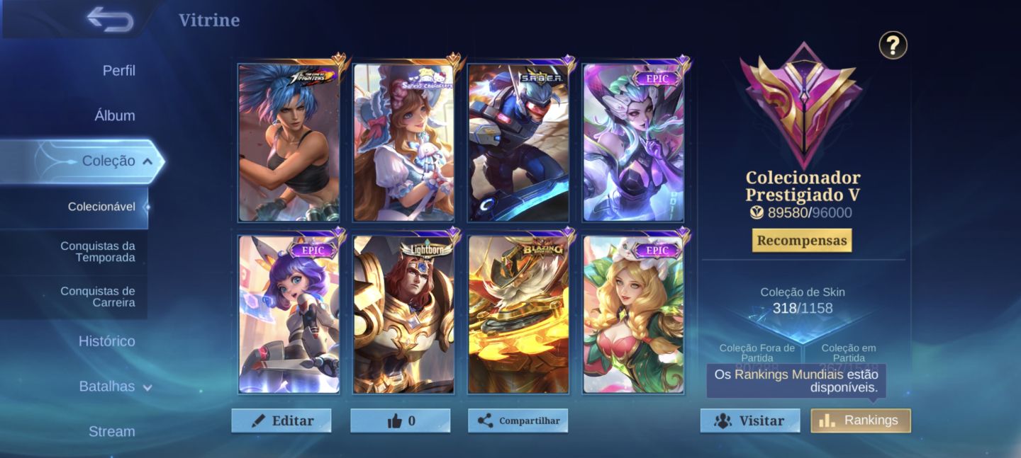 Conta Móbile legends Colecionador Prestigiado