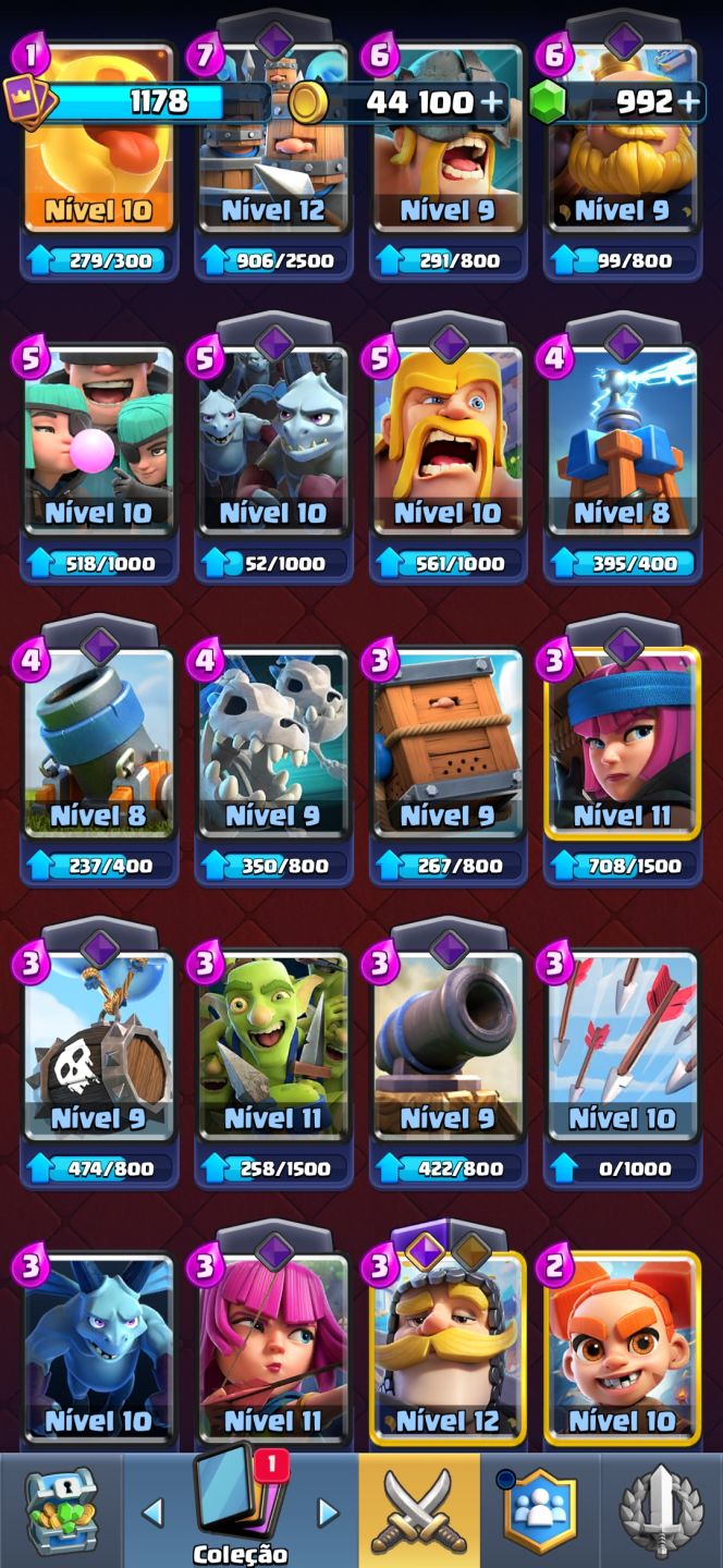 Conta Clash Royale arena 11 e Clash of clans CV 10
