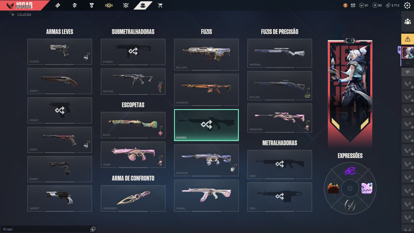 Conta valorant, Phantom, kunai e Operator floretérea entre outras skins lendária