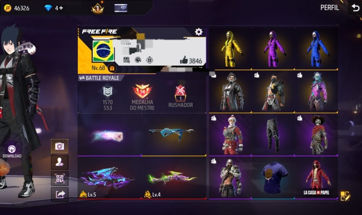 CONTA DE FREE FIRE LEVEL 68, 3 TOP CRIMINAL, PUNHO, EVOLUTIVA, MANOMAX, DRAGAO