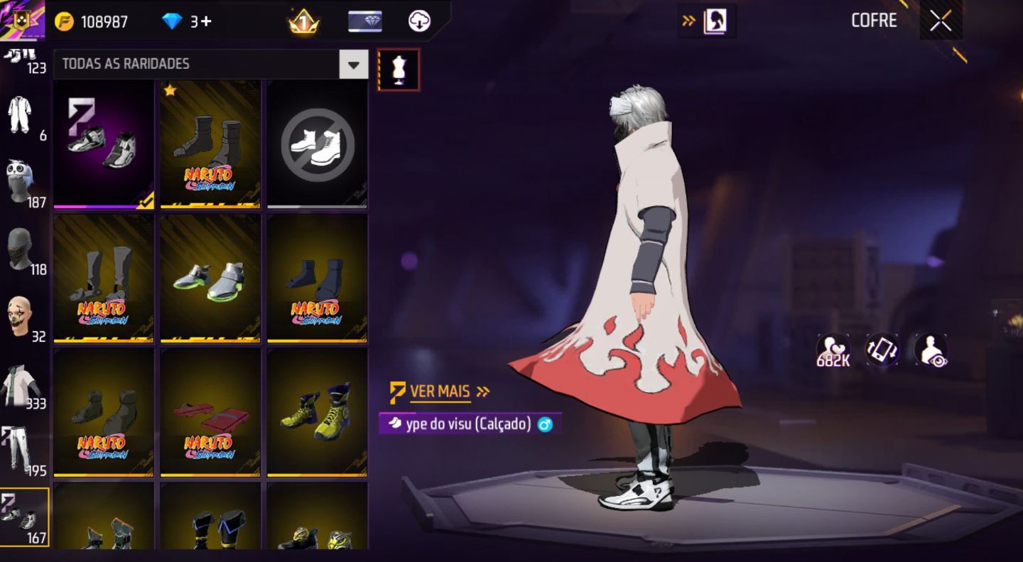 Conta de free fire com skins de Naruto da 1 temporada e bem antiga
