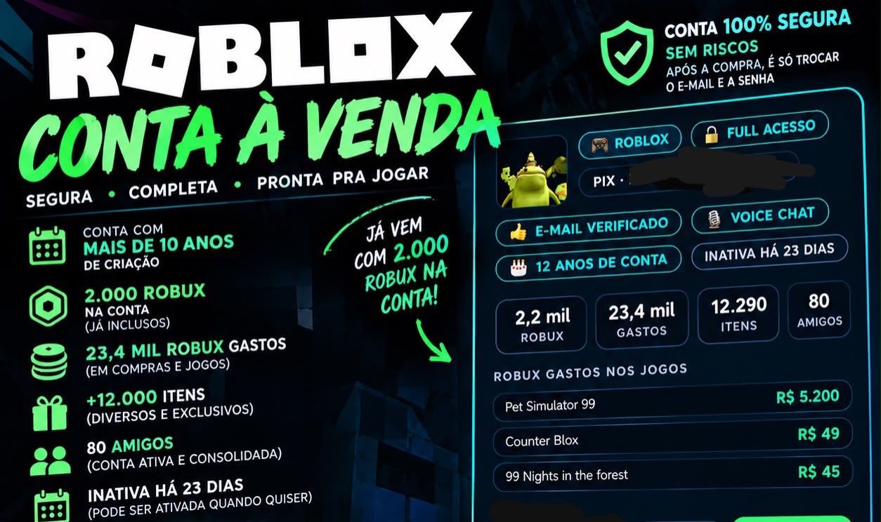 Conta Roblox 12 Anos + 2.000 Robux + 12K Itens + Full Access