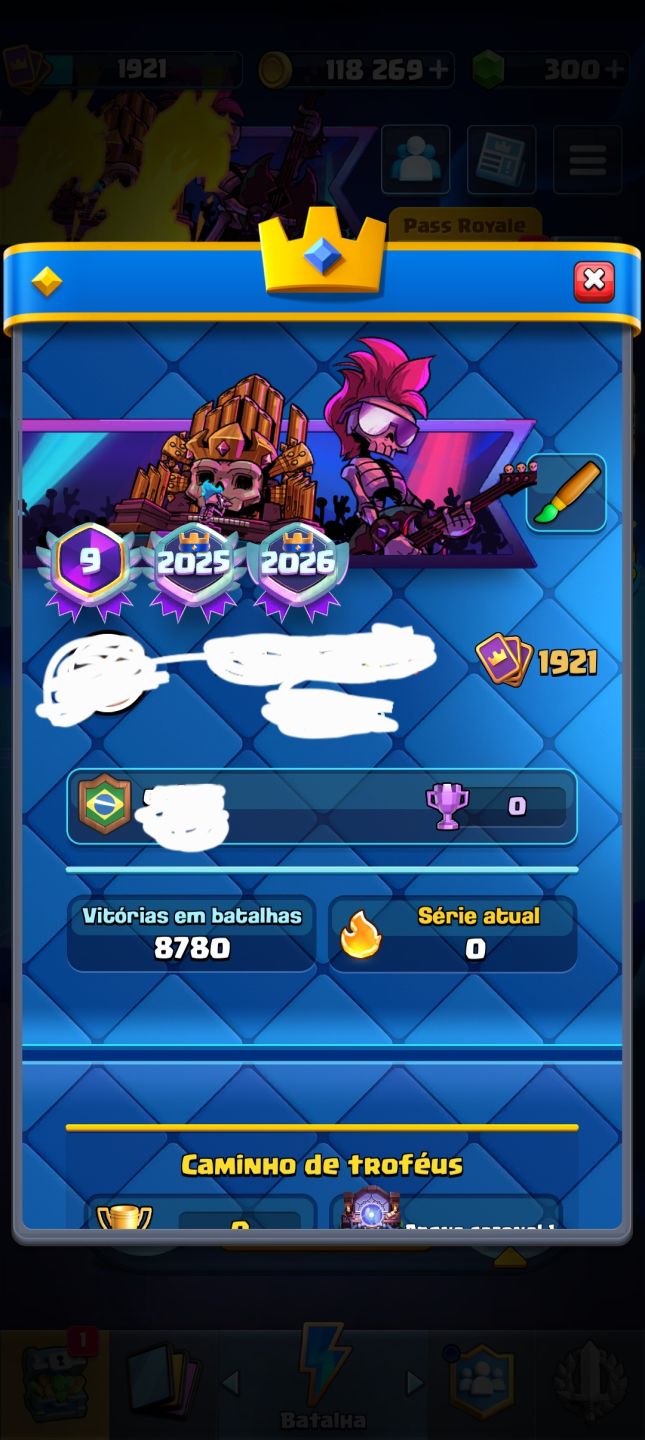 Conta de Clash Royale, arena sazonal 1 (penúltima arena) + brinde conta de Brawl