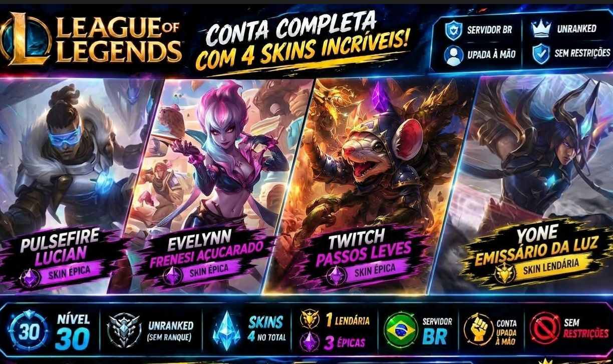 CONTA LEAGUE OF LEGENDS NÍVEL 30 Skin - Yone Emissário da Luz