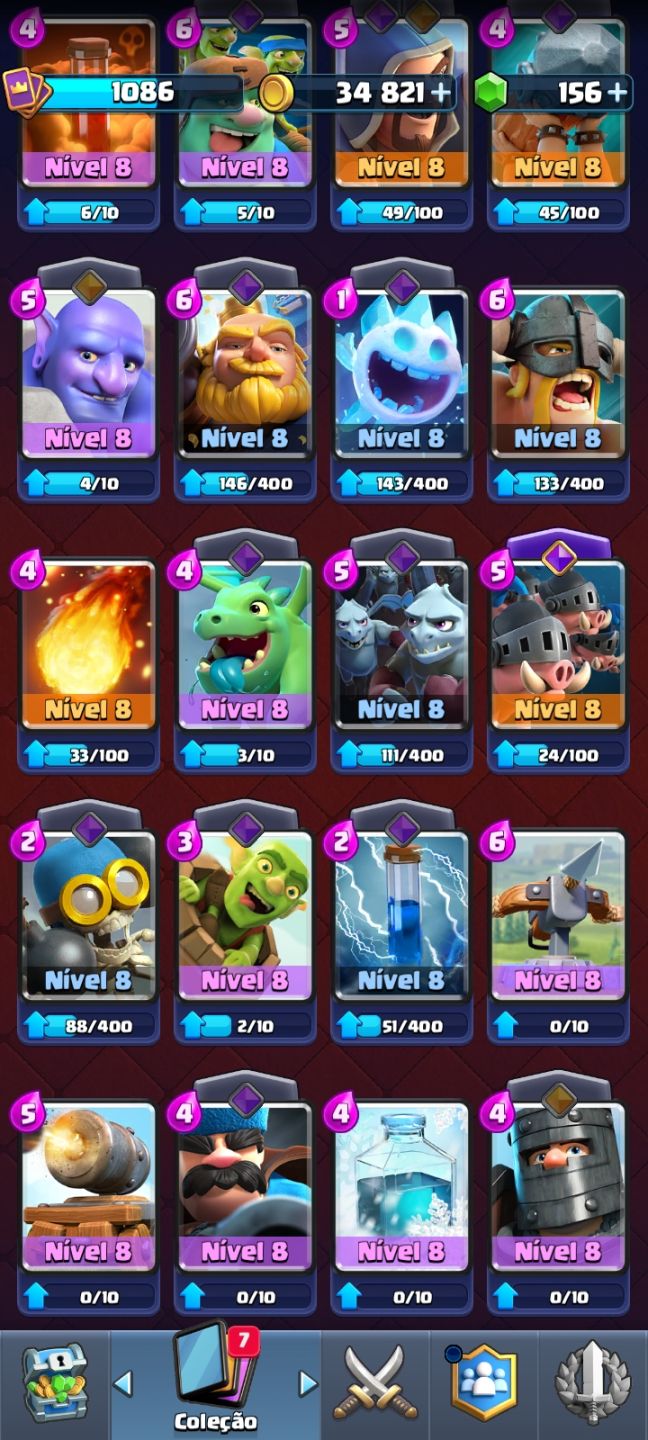 Conta de clash royale 7500+ coroas, torre nvl 13, 8 evoluções, etc...