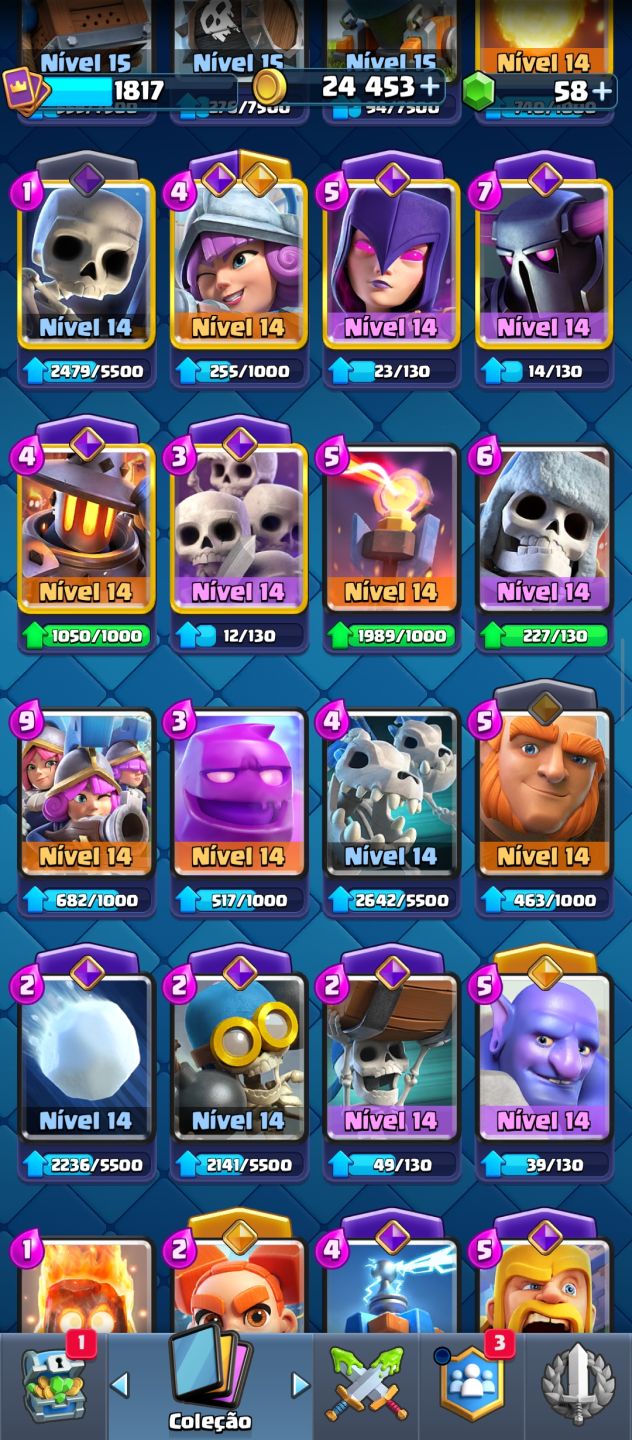 Conta montada e de qualidade arena 31, cartas raras e cartas nível Max.