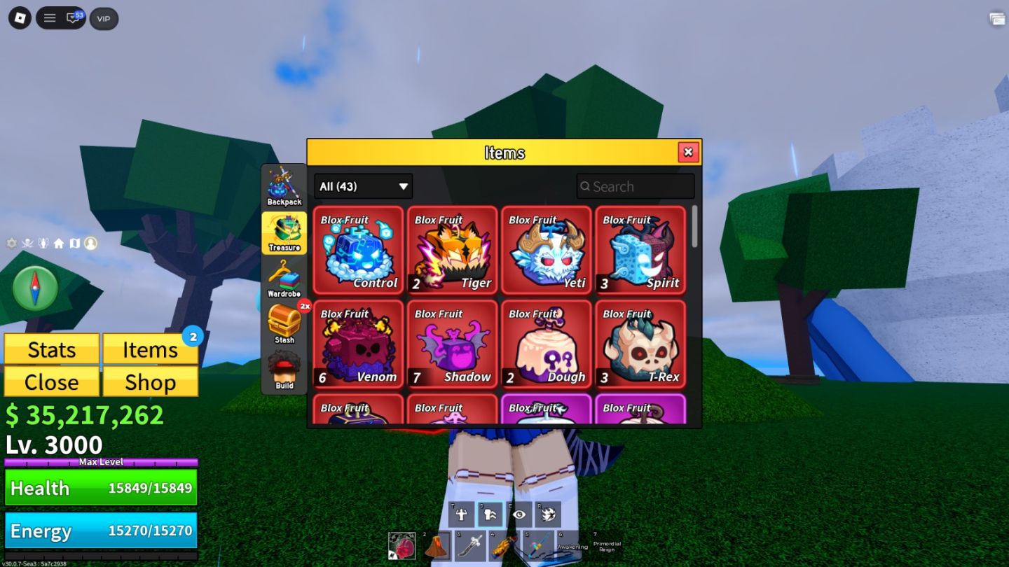 Conta blox fruits frutas perm, diversas espadas/armas e muito dinheiro
