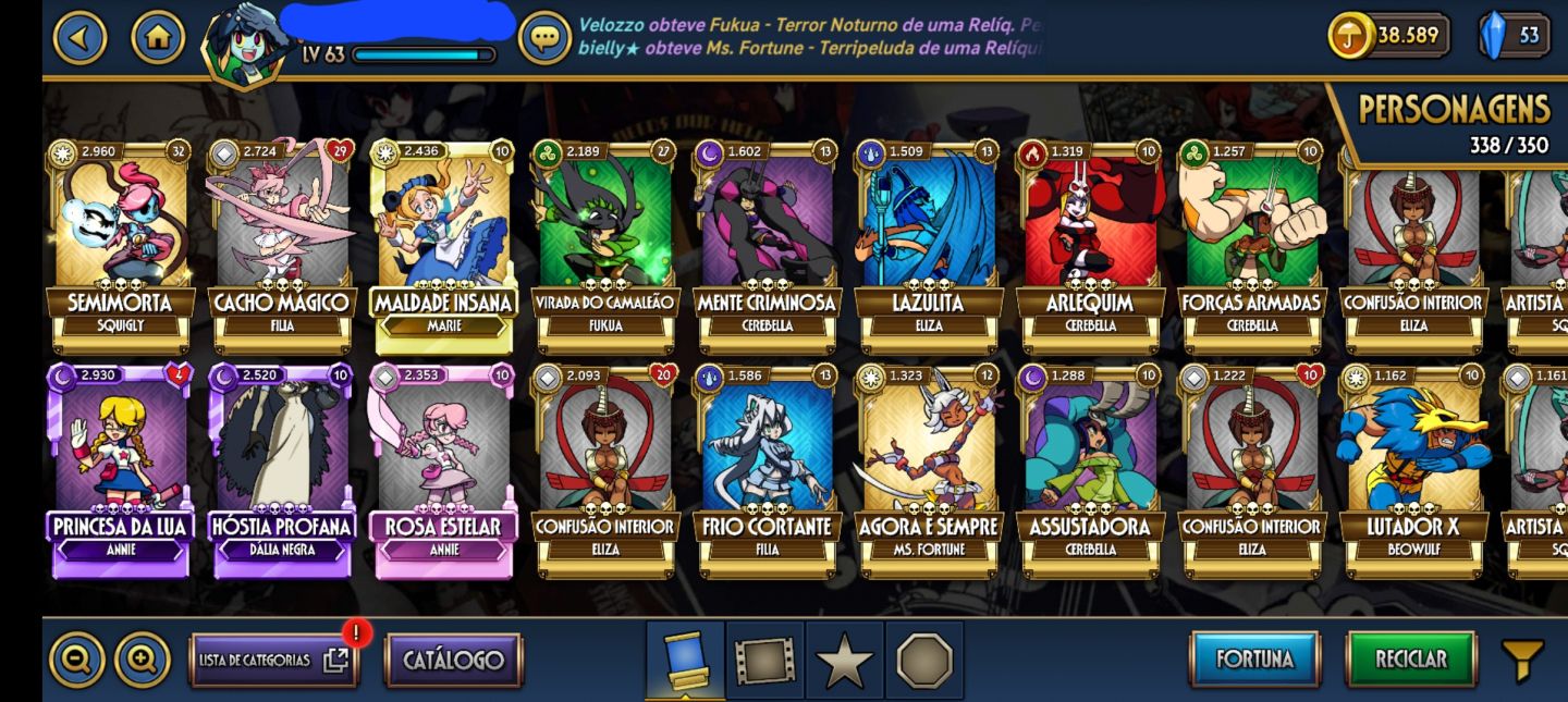 CONTA DE SKULLGIRLS À VENDA!