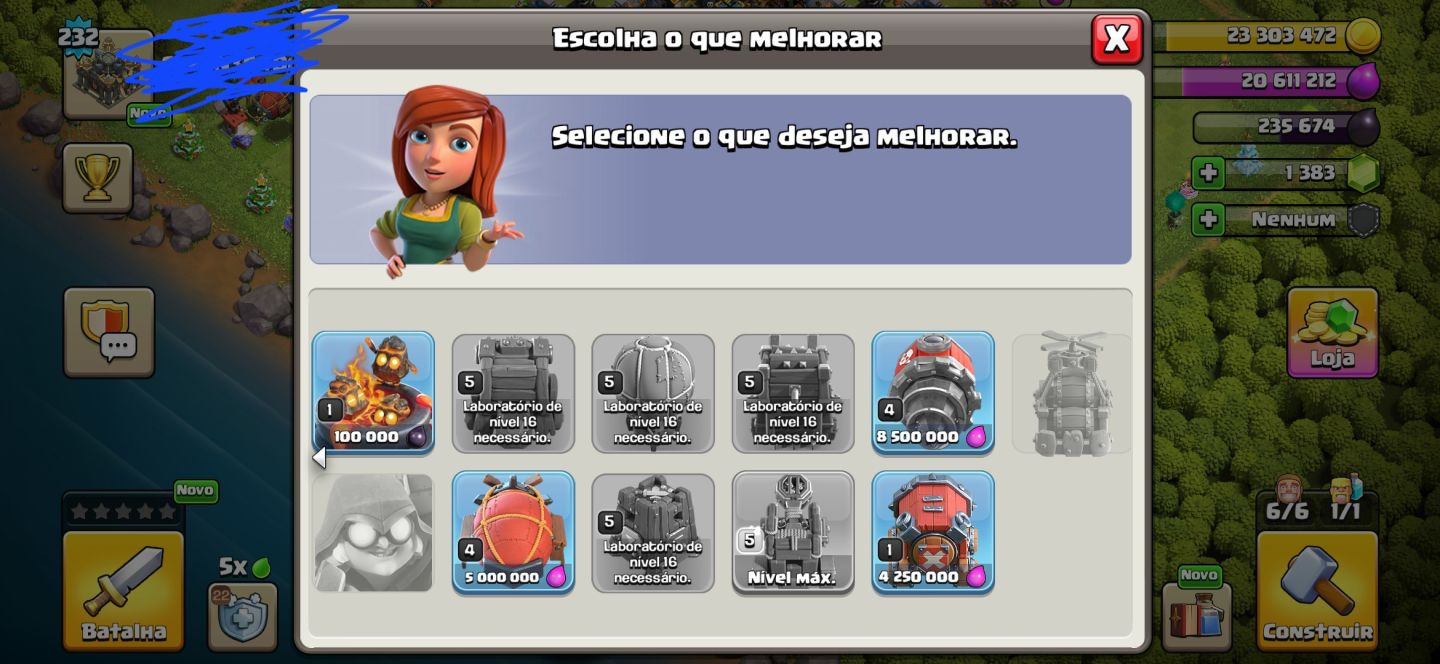 Clash of Clans CV17 | Nível 232 | 6 Construtores | 1.383 Gemas
