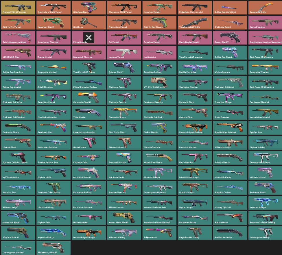 CONTA VALORANT 130 SKINS 5FACA/CHAMPIONS23,PRIMORDIUM,PRELUDIO,RGX/FULL ACESSO