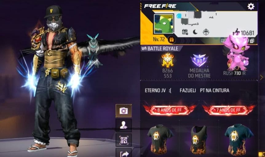 Conta free fire com as melhores roupas do jogo