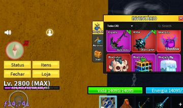 CONTA DE BLOXFRUITS- LVL MAX COM VARIAS FRUTAS NO INVENTÁRIO- CDK- ANCORA SHARK