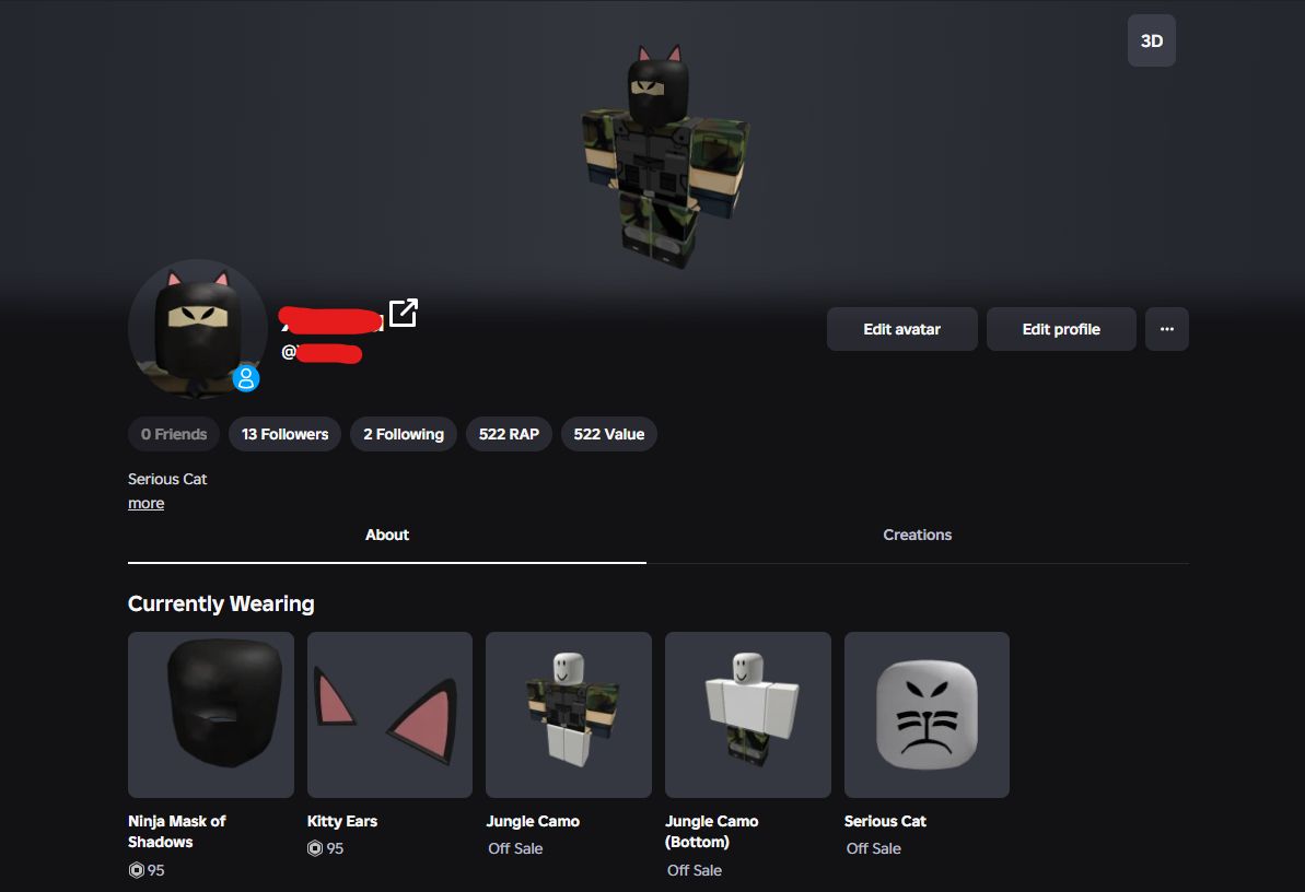 CONTA ROBLOX ANTIGA 2008 COM FACE SERIOUS CAT +5 OFFSALES E 500 RAP [UNVERIFIED]