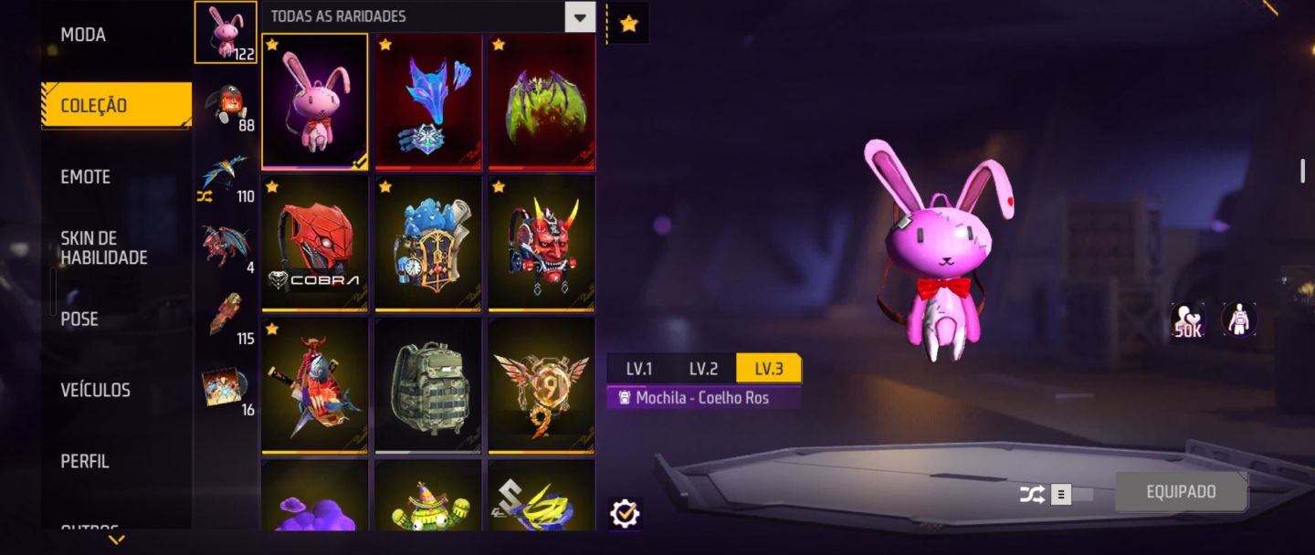 Conta de free fire com itens antigos, várias skins, contem vários passes.