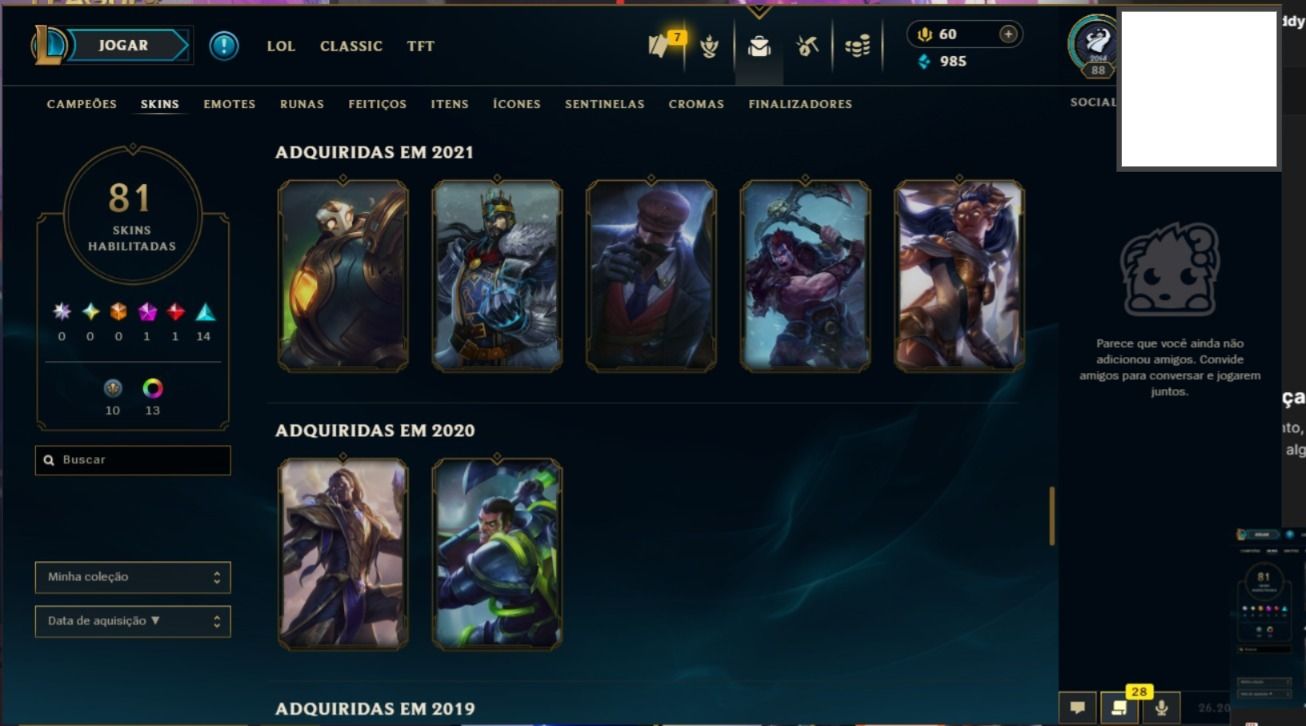 SKIN ZERI INVERNO MÁGICO + ESMERALDA 4 + 42 SKINS + TROCA NICK + 80 CHAMPS