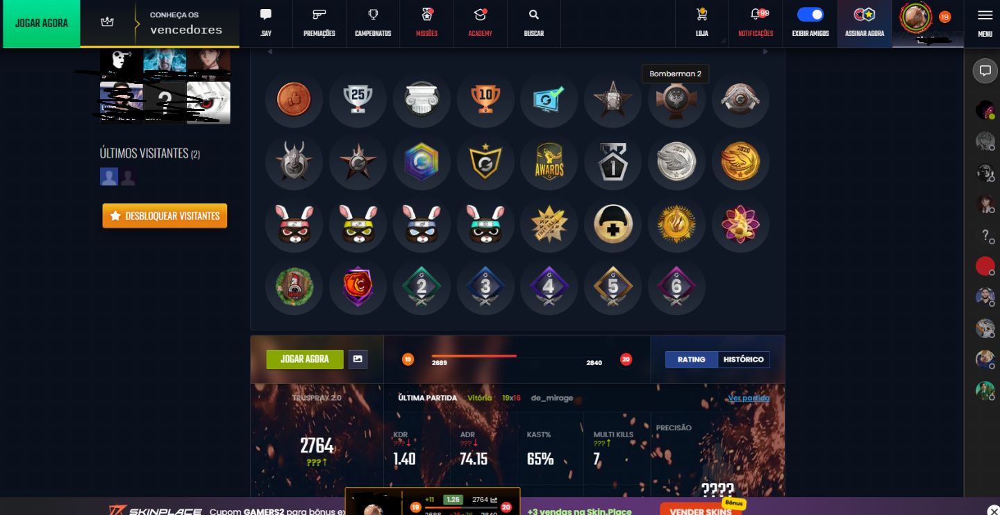 CONTA STEAM 14 ANOS/LEVEL 20 GC/PROPLAYERS DA FURIA E OUTROS/MAIS DE 26 MEDALHAS
