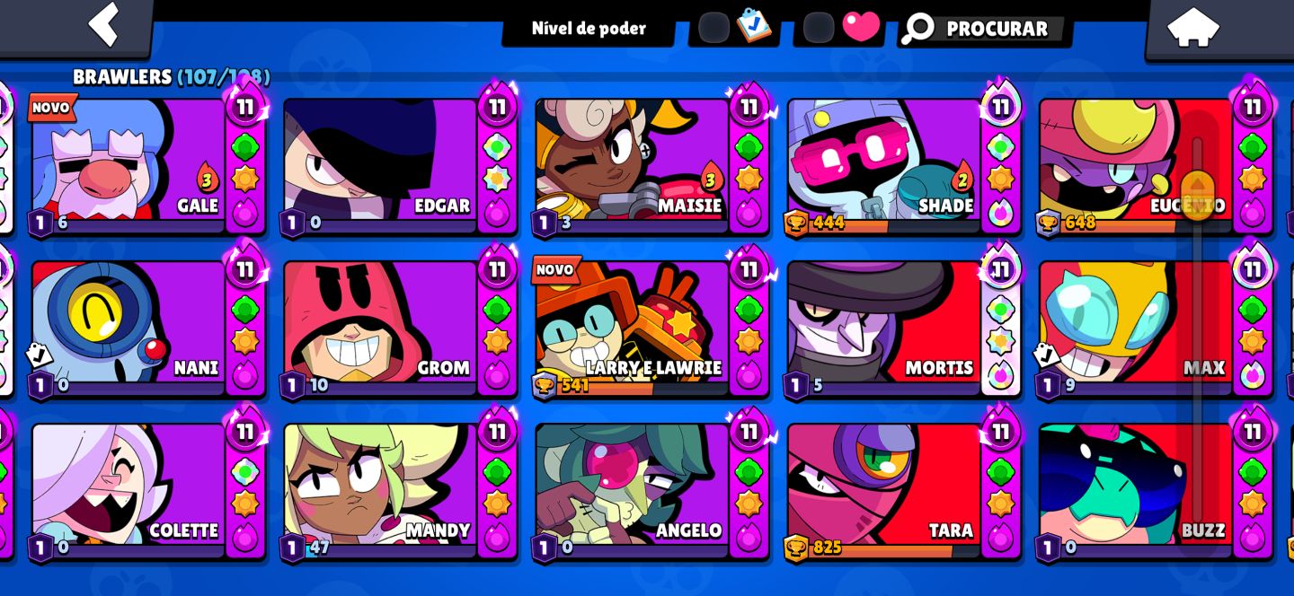 Conta Brawl Stars, Shelly estelar, 40+ hypercargas, 107 brawlers, 60k+ troféus!