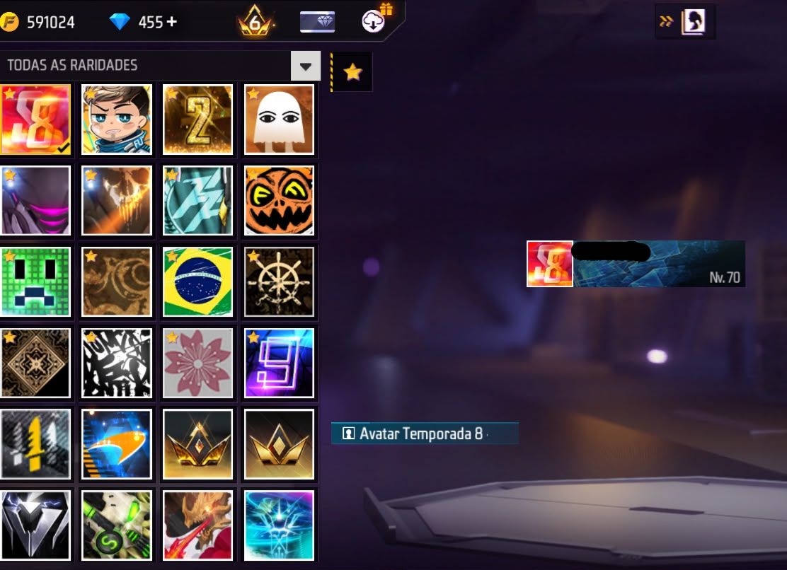 Conta free fire gemada com bandeirao mandela angelical barbinha punho passe raro