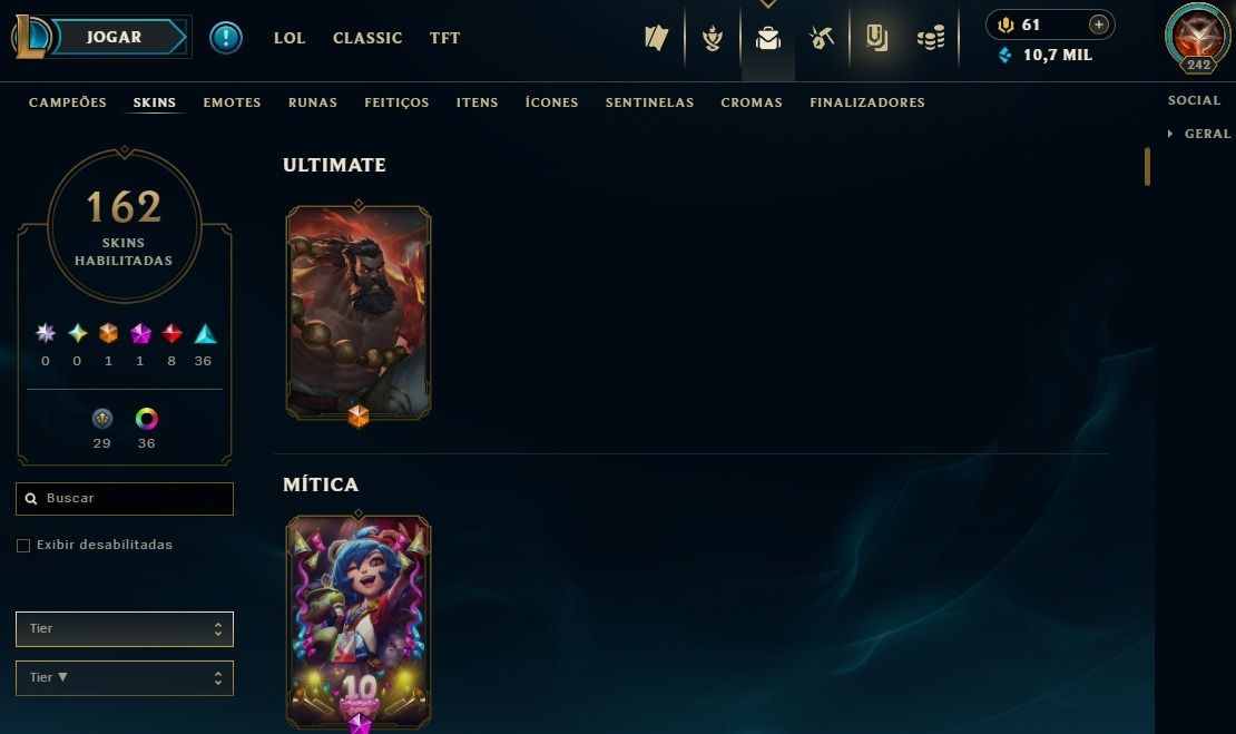 Full Acesso - 162 Skins - Todos Campeões - Level 242 - Season 2