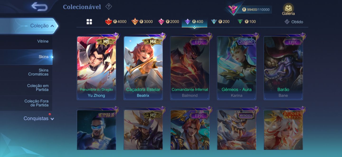 Conta Móbile Legends full heróis / emblemas e com várias skins