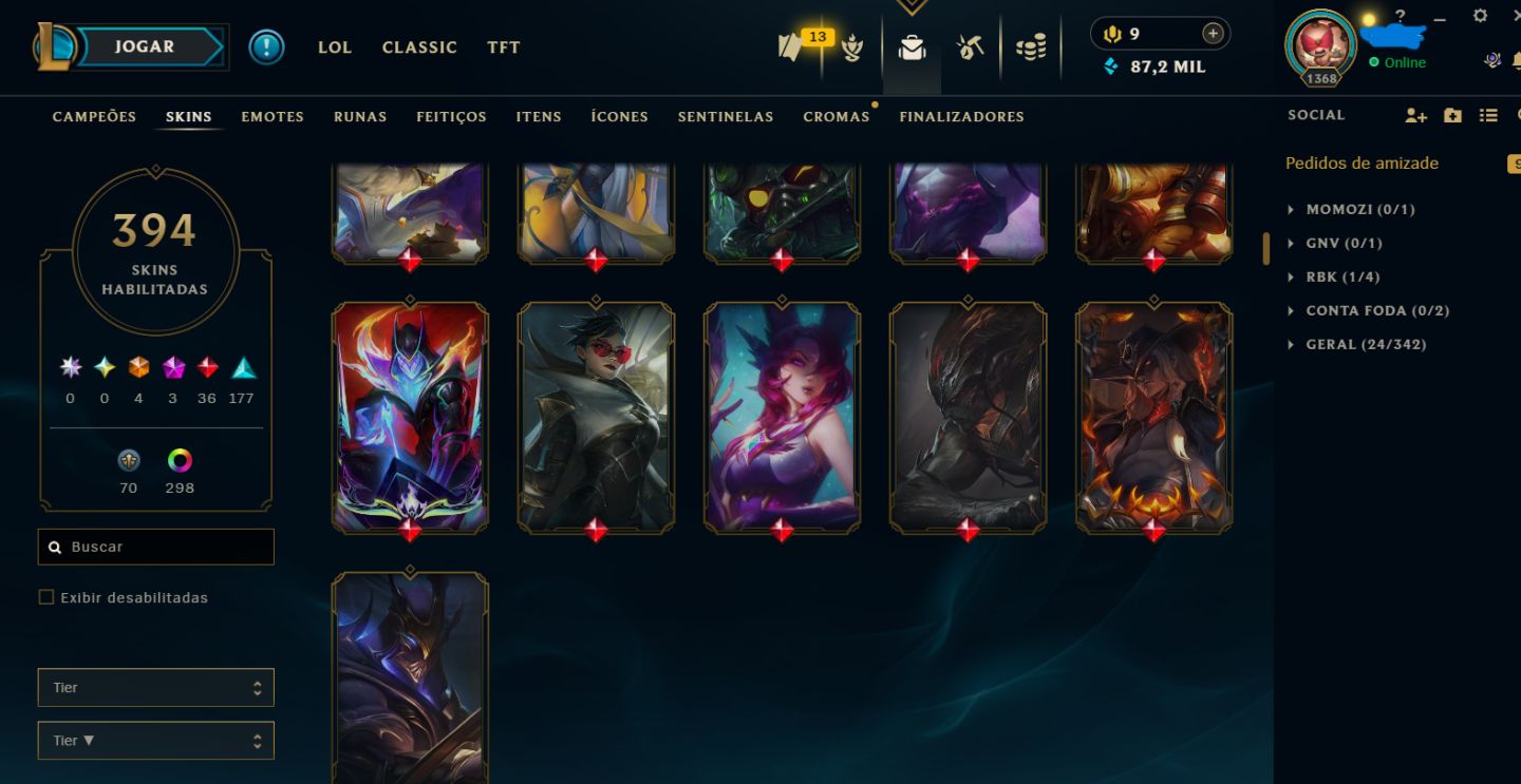 Conta League Of Legends Nv 1368 ( 394 Skins )