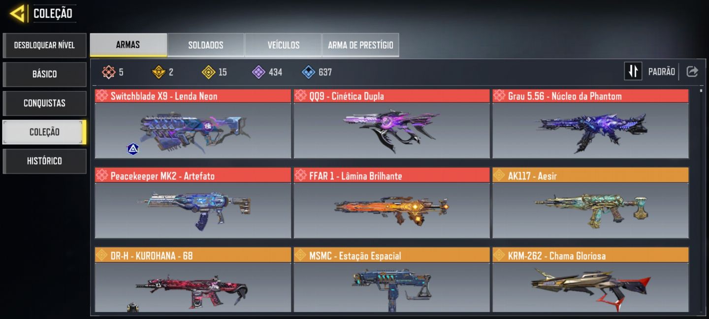 Conta Cod mobile 15 lendária 5 miticas 2 prestígio
