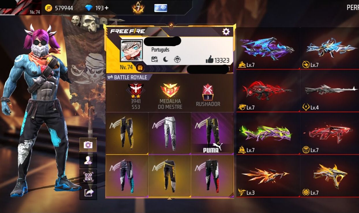 Conta Free Fire Gemada com 8 Angelicais 8 Evolutivas 5 Punhos 800+ Peitorais