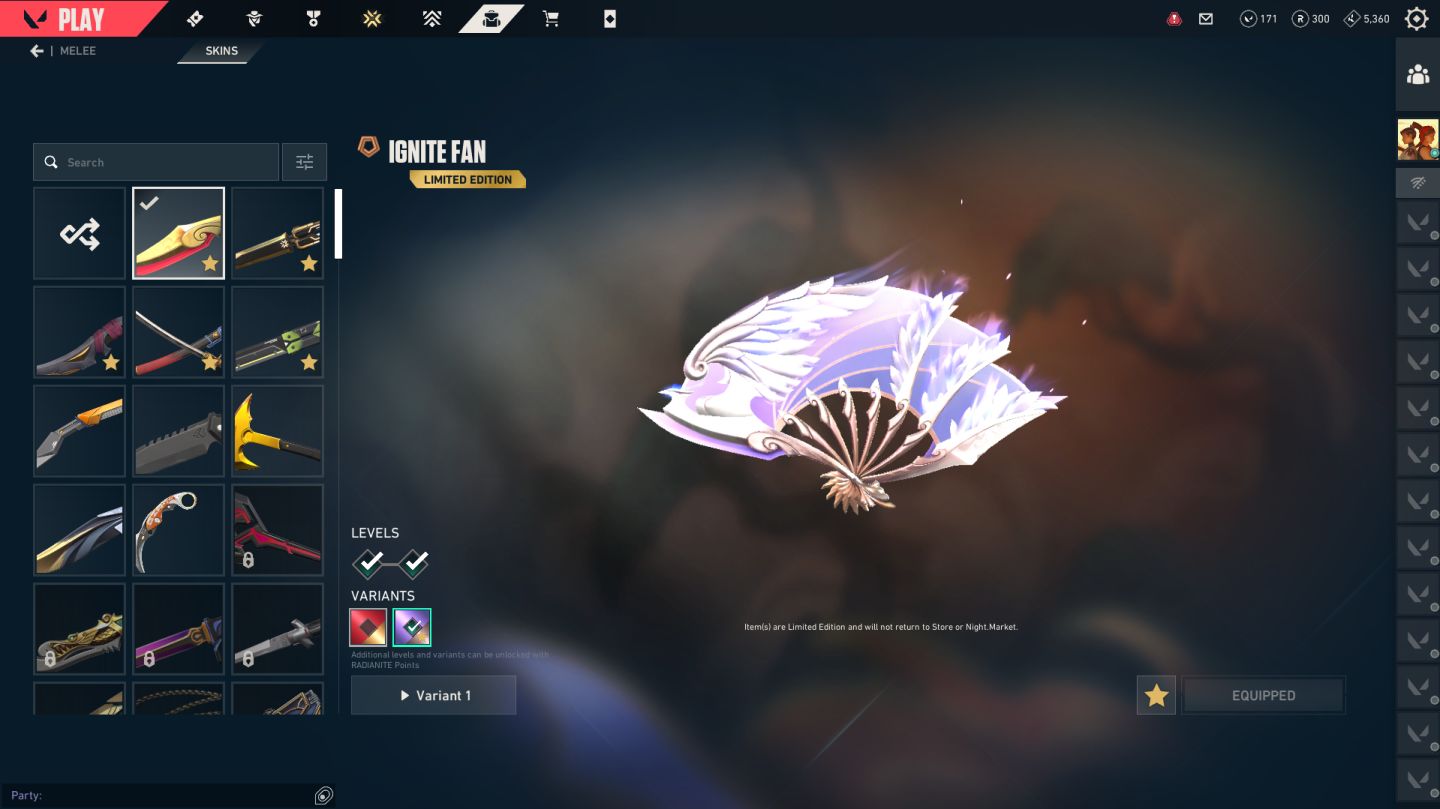 Conta valorant FA 5 Facas | 6 Vandals | Leque ignite | + de 300 skins no Lol