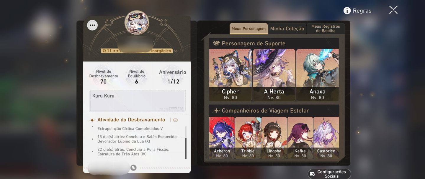 CONTA HONKAI STAR RAIL END GAME THE HERTA, CASTORICE, ANAXA, CIPHER E ARCHER...
