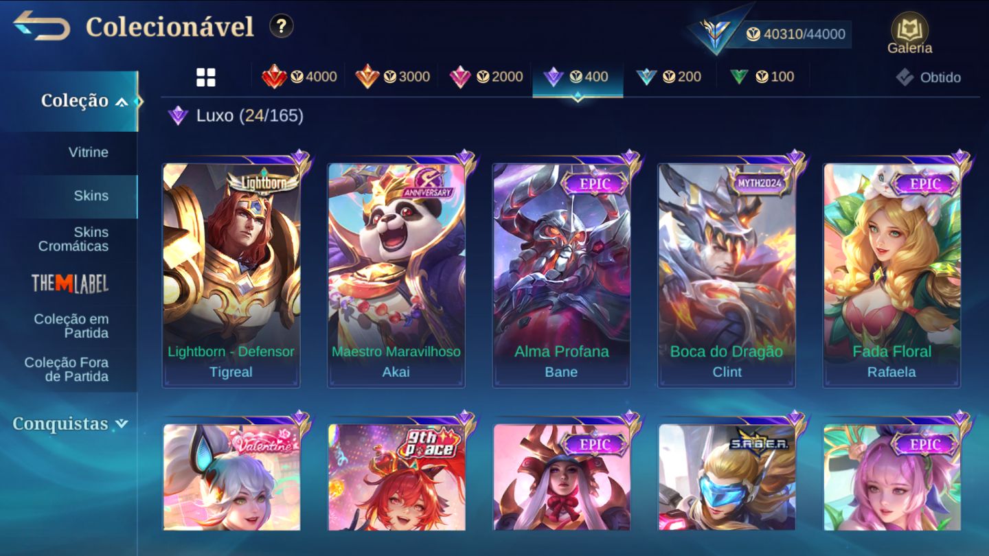 CONTA MOBILE LEGENDS GEMADA COM MUITAS EPICAS