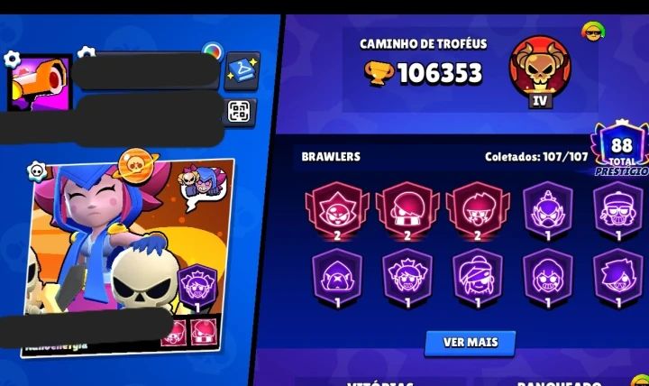 Conta brawl stars +100k/107 brawlers/quase na fama solar+2 contas clash of clans