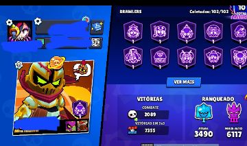 Conta de brawl stars,324 skins,70 hypercargas,50k de troféus