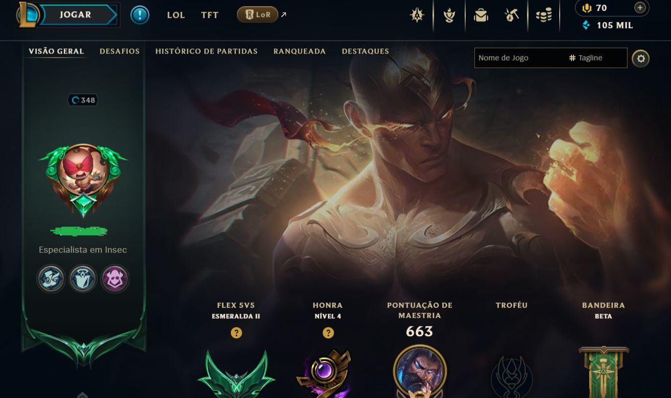 Conta LoL Esmeralda atual, 2013, 288 Skins, Todos Campeões